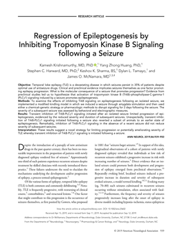 Regression of Epileptogenesis by Inhibiting Trkb Signaling Following A