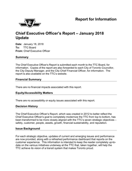 Chief Executive Officer's Report – January 2018 Update