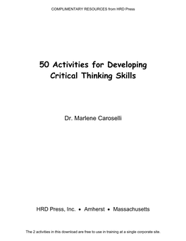 50 Activities for Developing Critical Thinking Skills