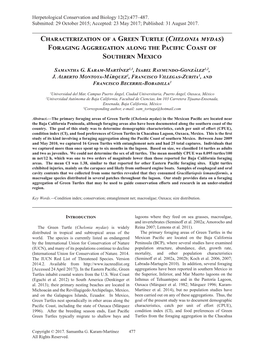 Characterization of a Green Turtle (Chelonia Mydas) Foraging Aggregation Along the Pacific Coast of Southern Mexico