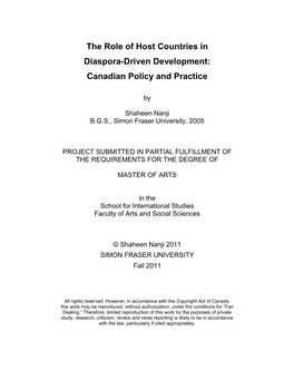 The Role of Host Countries in Diaspora-Driven Development: Canadian Policy and Practice