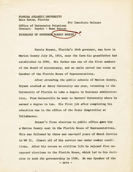 FLORIDA ATLANTIC UNIVERSITY Boca Raton, Florida for Immediate Release Office of University Relations Contact: Snyder - News Bureau