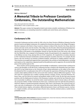 A Memorial Tribute to Professor Constantin