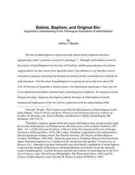 Babies, Baptism, and Original Sin: Augustine's Understanding of the Theological Implications of Infant Baptism