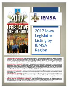2017 Iowa Legislator Listing by IEMSA Region