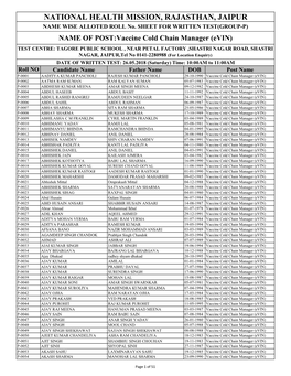 NAME of POST:Vaccine Cold Chain Manager (Evin)