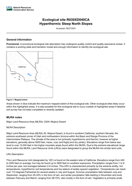 Ecological Site R030XD040CA Hyperthermic Steep North Slopes