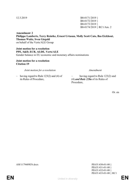 12.3.2019 B8-0171/2019 } B8-0172/2019 } B8-0173/2019 } B8-0174/2019 } RC1/Am