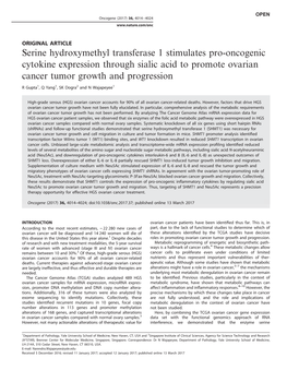 Serine Hydroxymethyl Transferase 1 Stimulates Pro-Oncogenic Cytokine Expression Through Sialic Acid to Promote Ovarian Cancer Tumor Growth and Progression