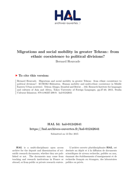 Migrations and Social Mobility in Greater Tehran: from Ethnic Coexistence to Political Divisions?