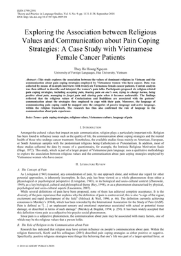 Exploring the Association Between Religious Values and Communication About Pain Coping Strategies: a Case Study with Vietnamese Female Cancer Patients