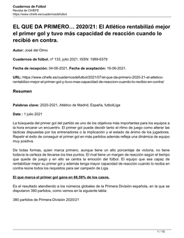 EL QUE DA PRIMERO… 2020/21: El Atlético Rentabilizó Mejor El Primer Gol Y Tuvo Más Capacidad De Reacción Cuando Lo Recibió En Contra