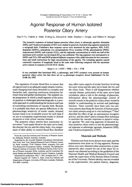 Agonist Response of Human Isolated Posterior Ciliary Artery