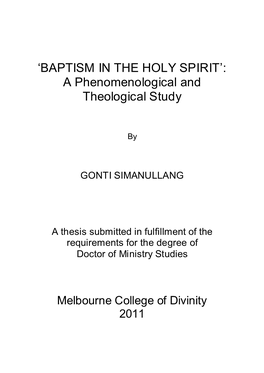 'BAPTISM in the HOLY SPIRIT': a Phenomenological and Theological