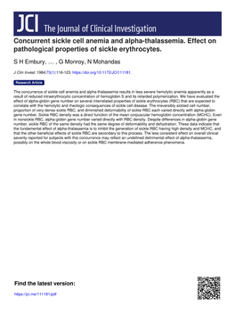 Concurrent Sickle Cell Anemia and Alpha-Thalassemia. Effect on Pathological Properties of Sickle Erythrocytes