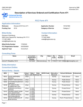 Description of Services Ordered and Certification Form 471 FCC