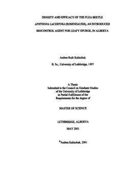 Post-Hoc Evaluation of the Efficacy of Aphthona Iacertosa at Le Spurge Bi0conri:Ol Release Sites Abstract