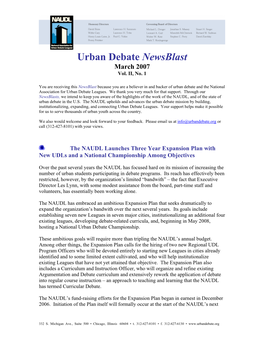 Urban Debate Newsblast March 2007 Vol