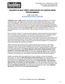 Buddies in Bad Times Announces Its Queer Pride Programming