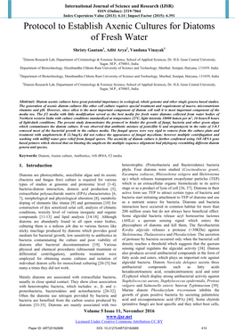 Protocol to Establish Axenic Cultures for Diatoms of Fresh Water