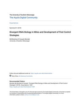 Divergent Rnai Biology in Mites and Development of Pest Control Strategies