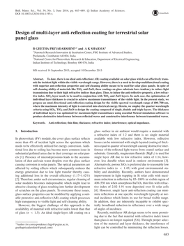 Design of Multi-Layer Anti-Reflection Coating for Terrestrial Solar Panel