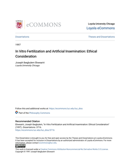 In Vitro Fertilization and Artificial Insemination: Ethical Consideration