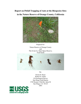 Report on Pitfall Trapping of Ants at the Biospecies Sites in the Nature Reserve of Orange County, California