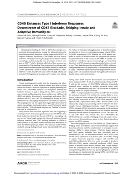 CD40 Enhances Type I Interferon Responses Downstream of CD47 Blockade, Bridging Innate and Adaptive Immunity a C Suresh De Silva, George Fromm, Casey W