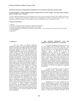 904 Genetics of Human Complement Component C4