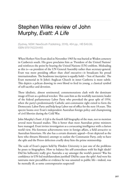 Stephen Wilks Review of John Murphy, Evatt: a Life