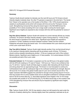 2000 UTC 19 August 2018 Forecast Discussion Summary Typhoon