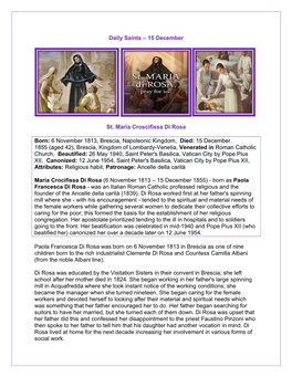 Daily Saints – 15 December St. Maria Croscifissa Di Rosa Born: 6