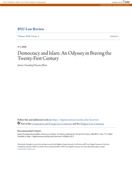 Democracy and Islam: an Odyssey in Braving the Twenty-First Century Justice Tassaduq Hussain Jillani