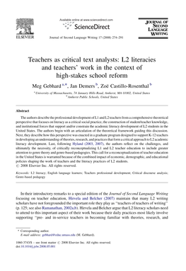 L2 Literacies and Teachers' Work in the Context of High-Stakes School Reform