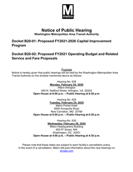 Notice of Metrobus Public Hearing