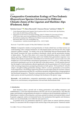 Comparative Germination Ecology of Two Endemic Rhaponticum Species (Asteraceae) in Diﬀerent Climatic Zones of the Ligurian and Maritime Alps (Piedmont, Italy)
