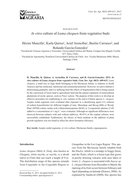 In Vitro Culture of Luma Chequen from Vegetative Buds