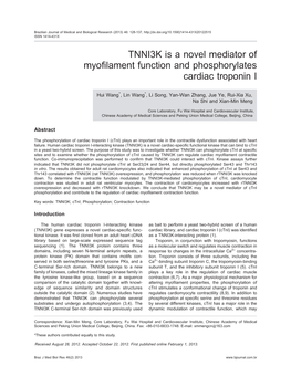 TNNI3K Is a Novel Mediator of Myofilament Function and Phosphorylates Cardiac Troponin I