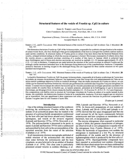 Structural Features of the Vesicle of Frankia Sp. Cpi1 in Culture