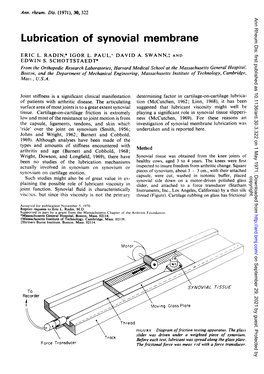 Lubrication of Synovial Membrane