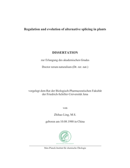Regulation and Evolution of Alternative Splicing in Plants