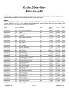 Canadian Reference Centre Database Coverage List
