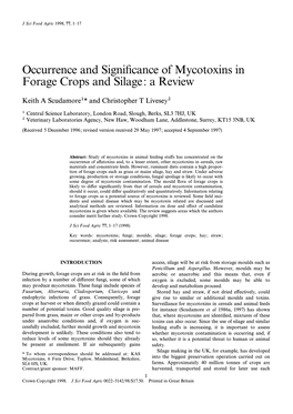 Occurrence and Significance of Mycotoxins in Forage Crops And