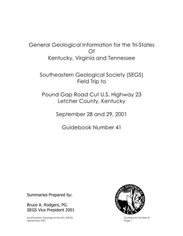 General Geological Information for the Tri-States of Kentucky, Virginia and Tennessee