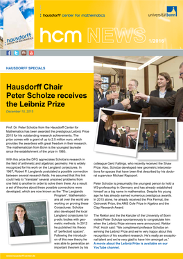 Hausdorff Chair Peter Scholze Receives the Leibniz Prize December 10, 2015