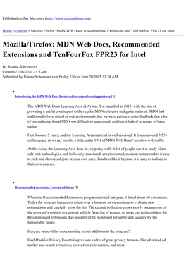 Mozilla/Firefox: MDN Web Docs, Recommended Extensions and Tenfourfox FPR23 for Intel