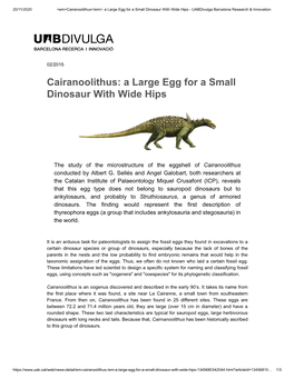 Cairanoolithus: a Large Egg for a Small Dinosaur with Wide Hips