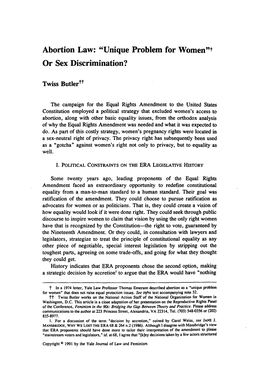 Abortion Law: "Unique Problem for Women"T Or Sex Discrimination?