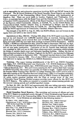 THE ROYAL CANADIAN NAVY 1087 Each Is Responsible for Anti-Submarine Operations Involving RCN and RCAF Forces in His Command